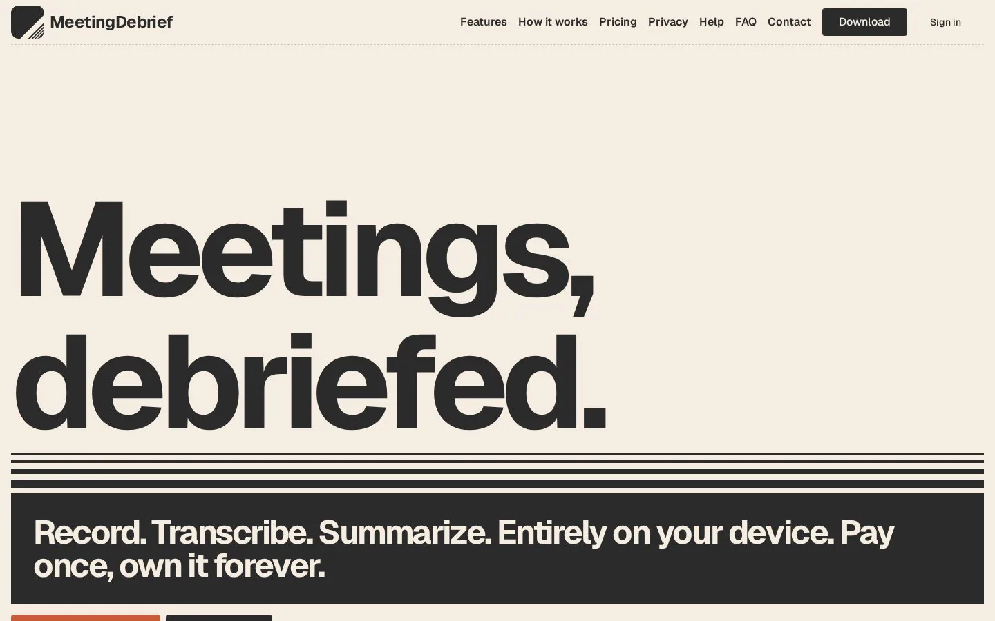 MeetingDebrief website homepage