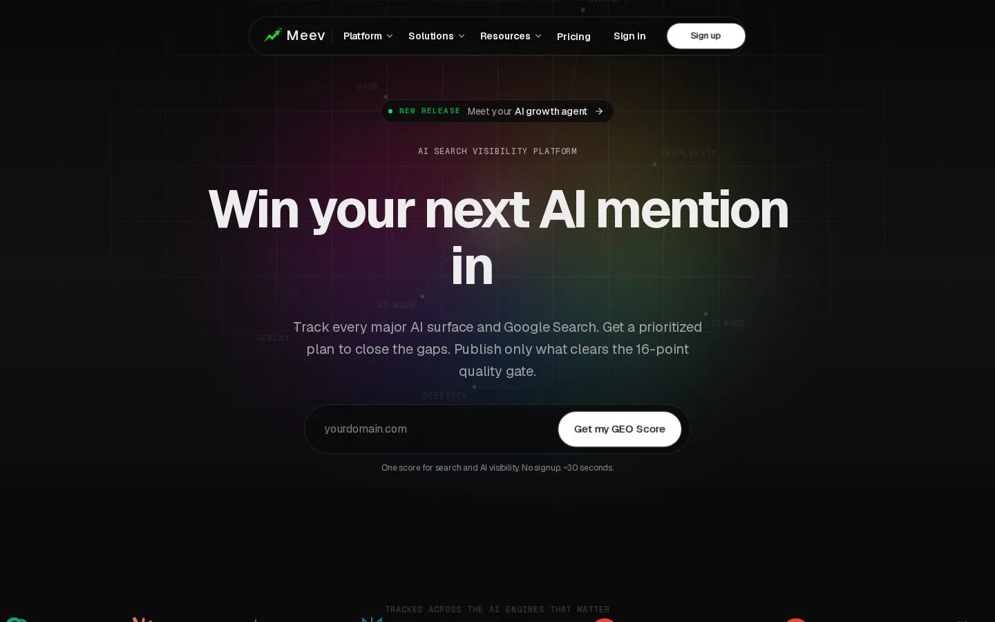 Meev website homepage