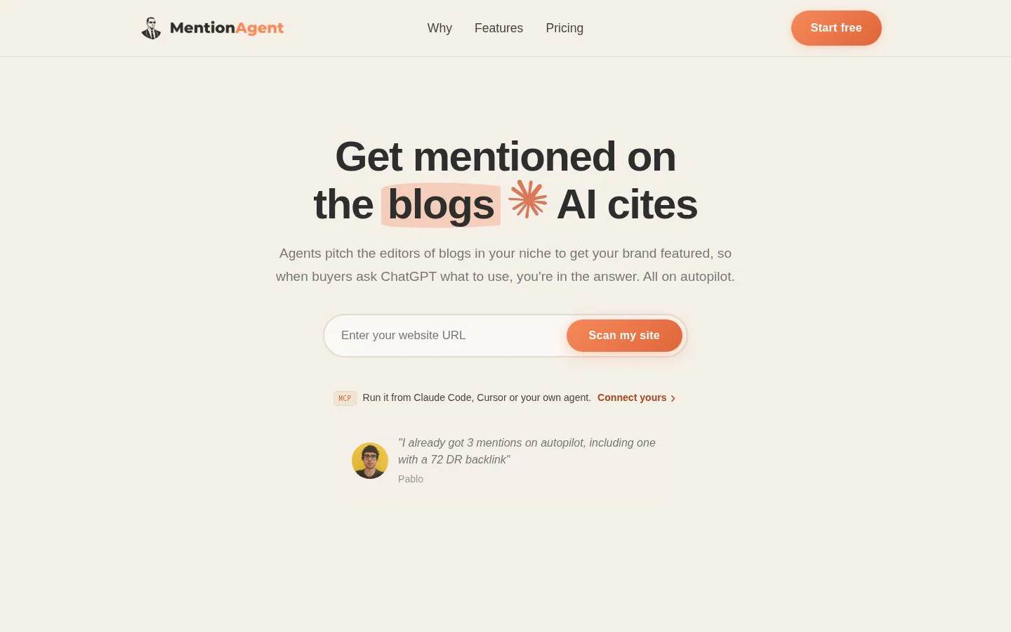 MentionAgent website homepage