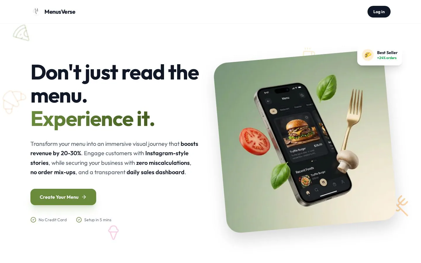 menusverse website homepage