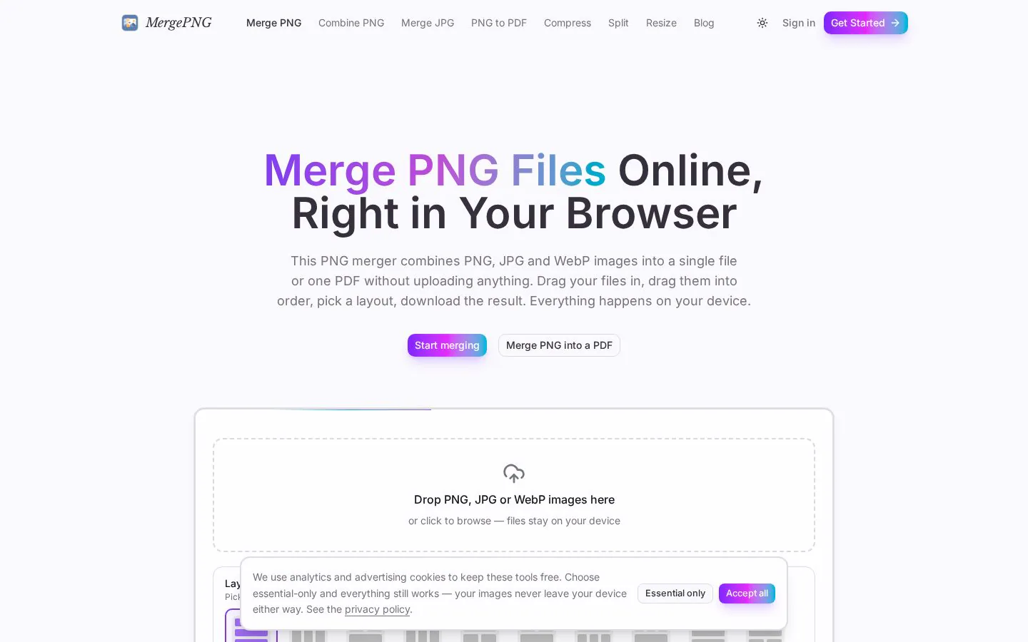 Homepage of mergepng.org