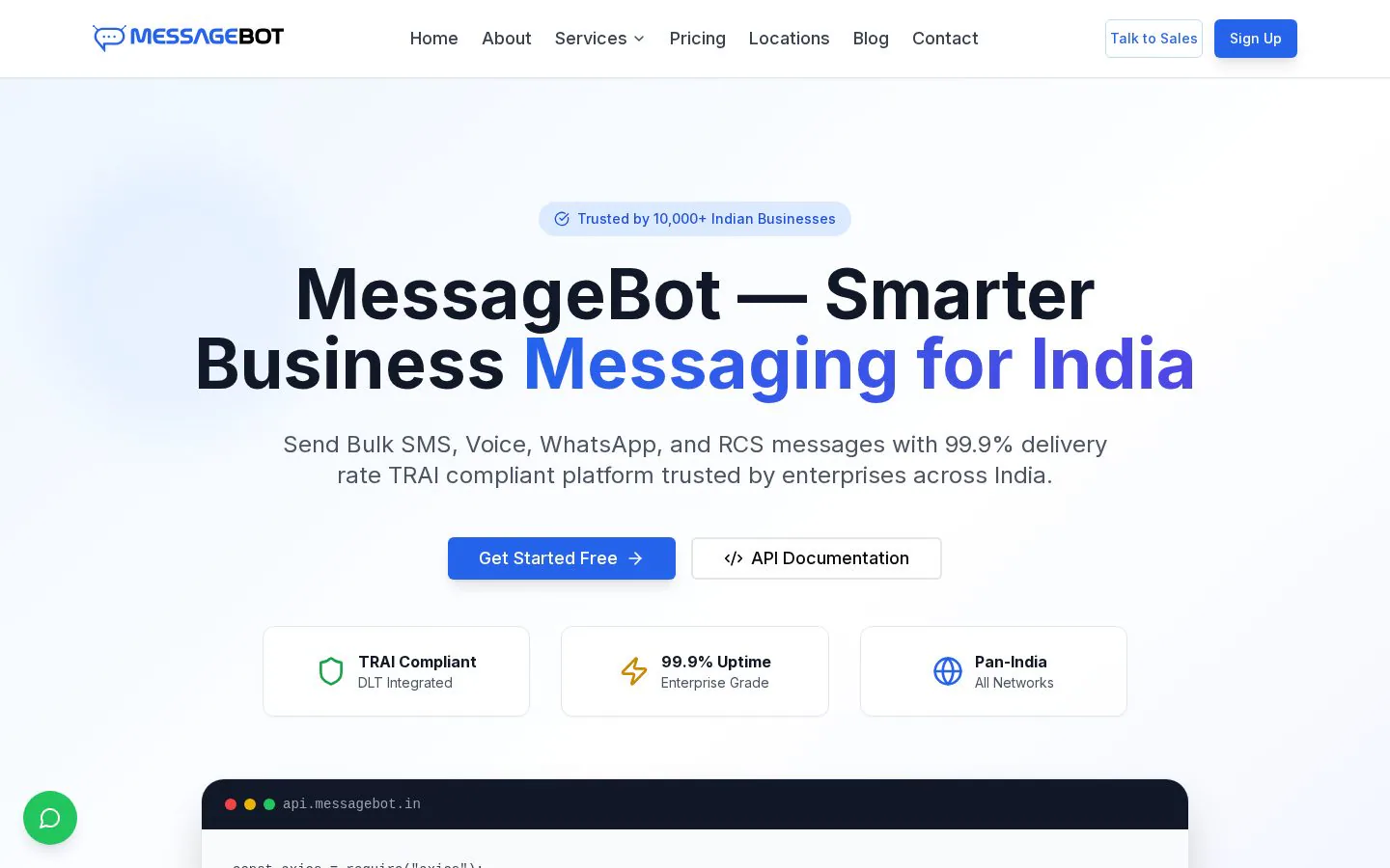 Homepage of messagebot.in