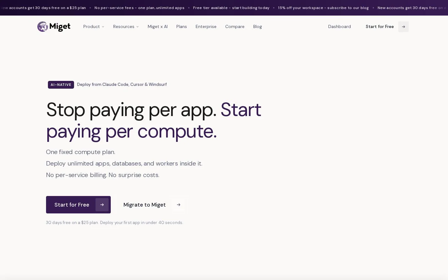 Miget website homepage