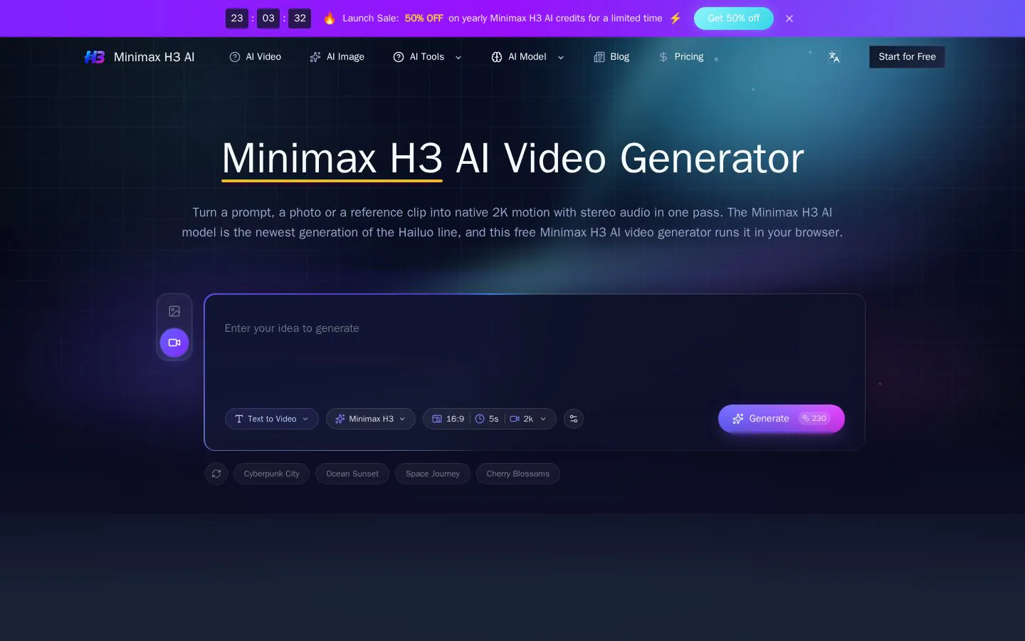 Minimax H3 website homepage