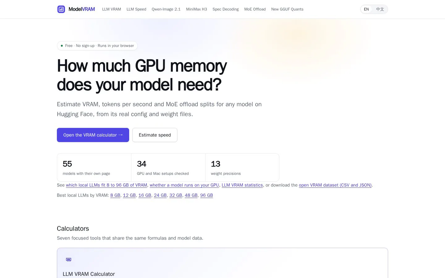 Homepage of modelvram.com