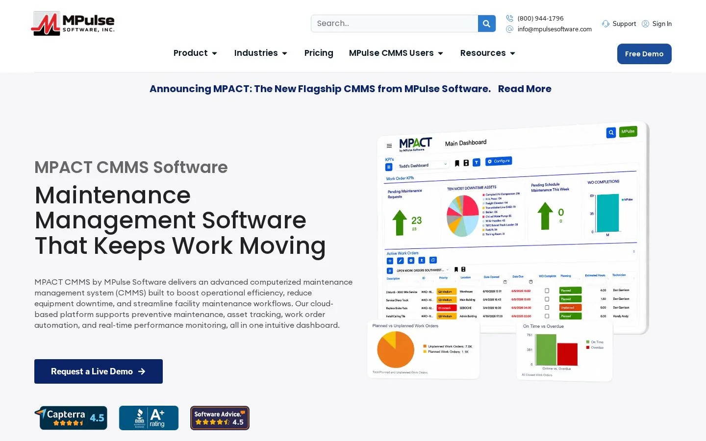MPACT CMMS by MPulse website homepage