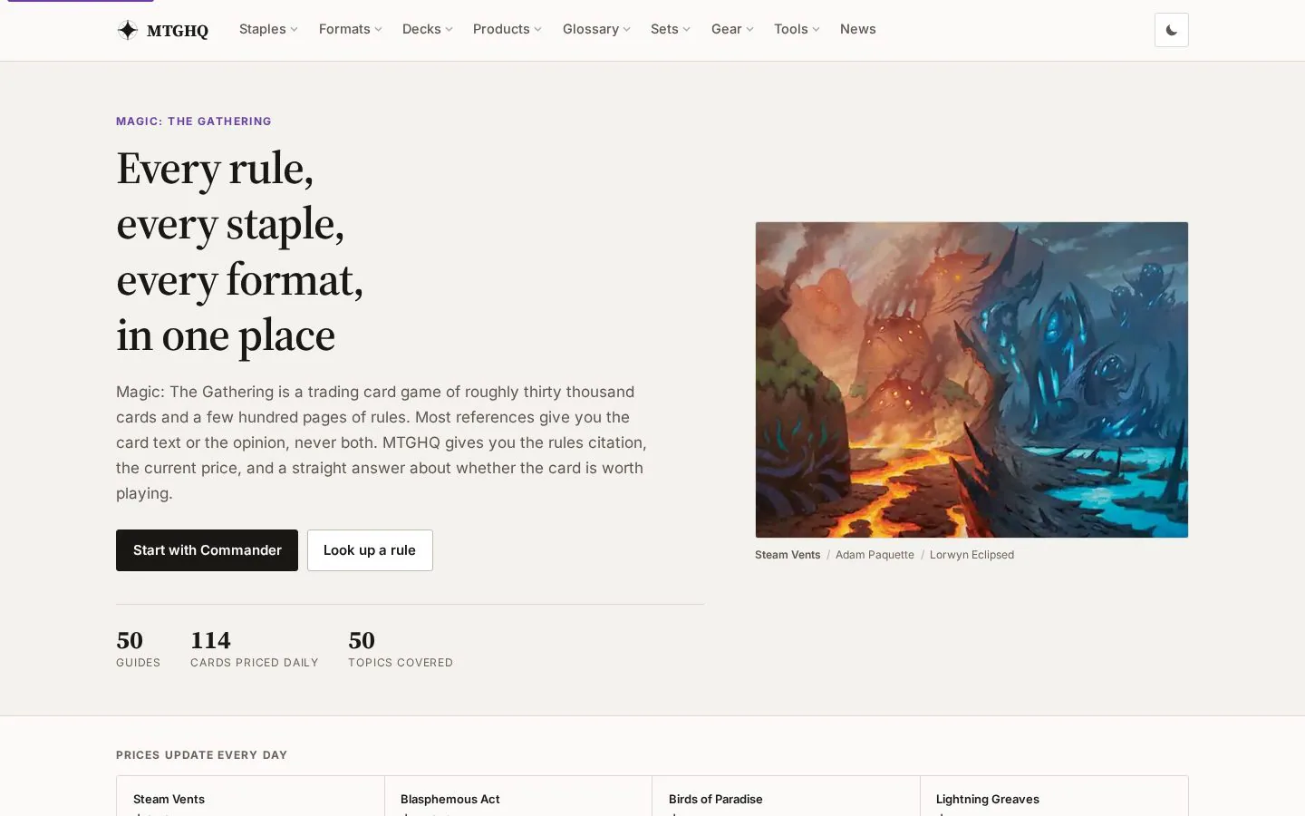 Homepage of mtghq.com