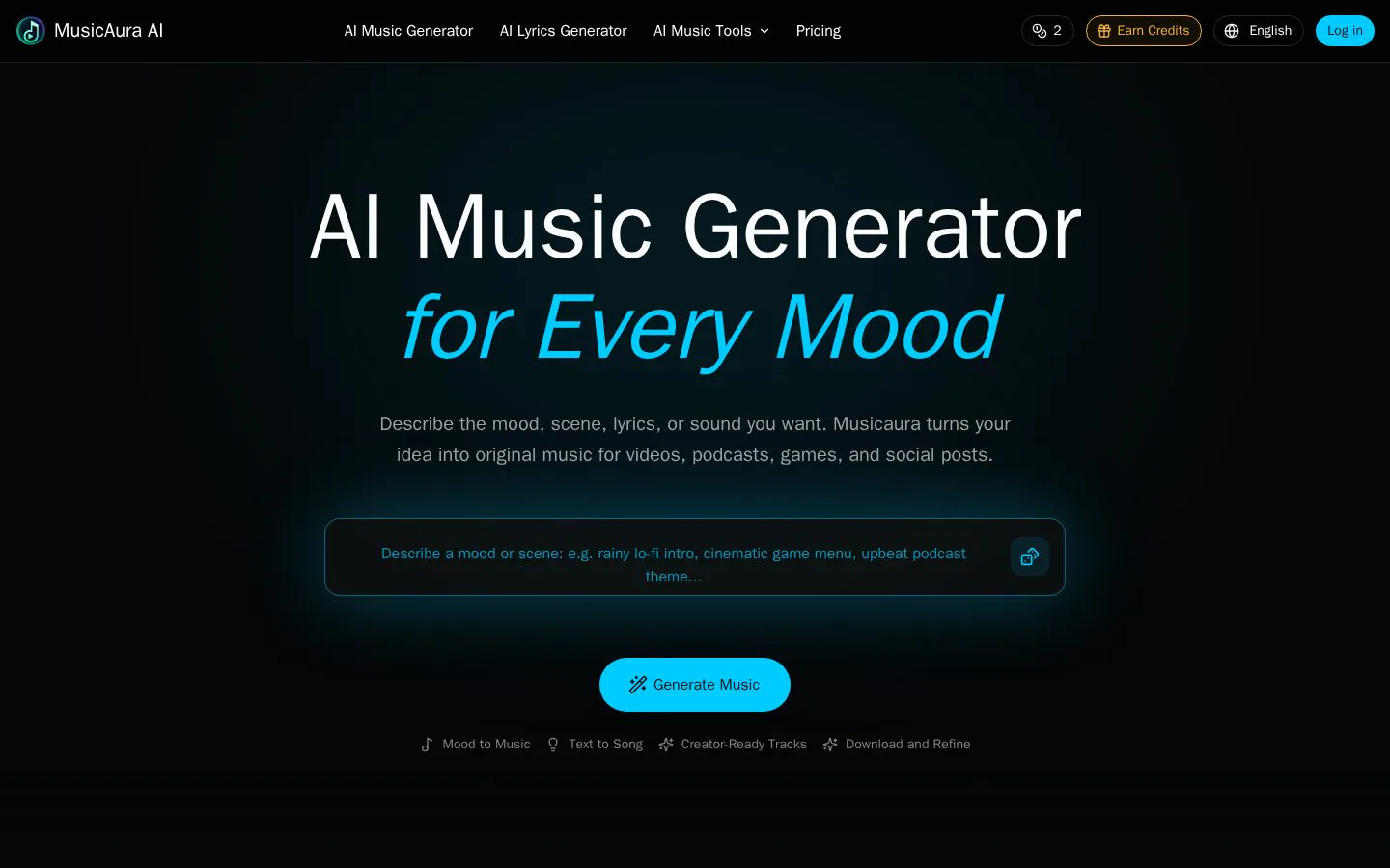 MusicAura AI website homepage