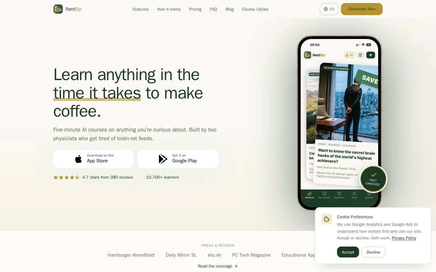 NerdSip website homepage