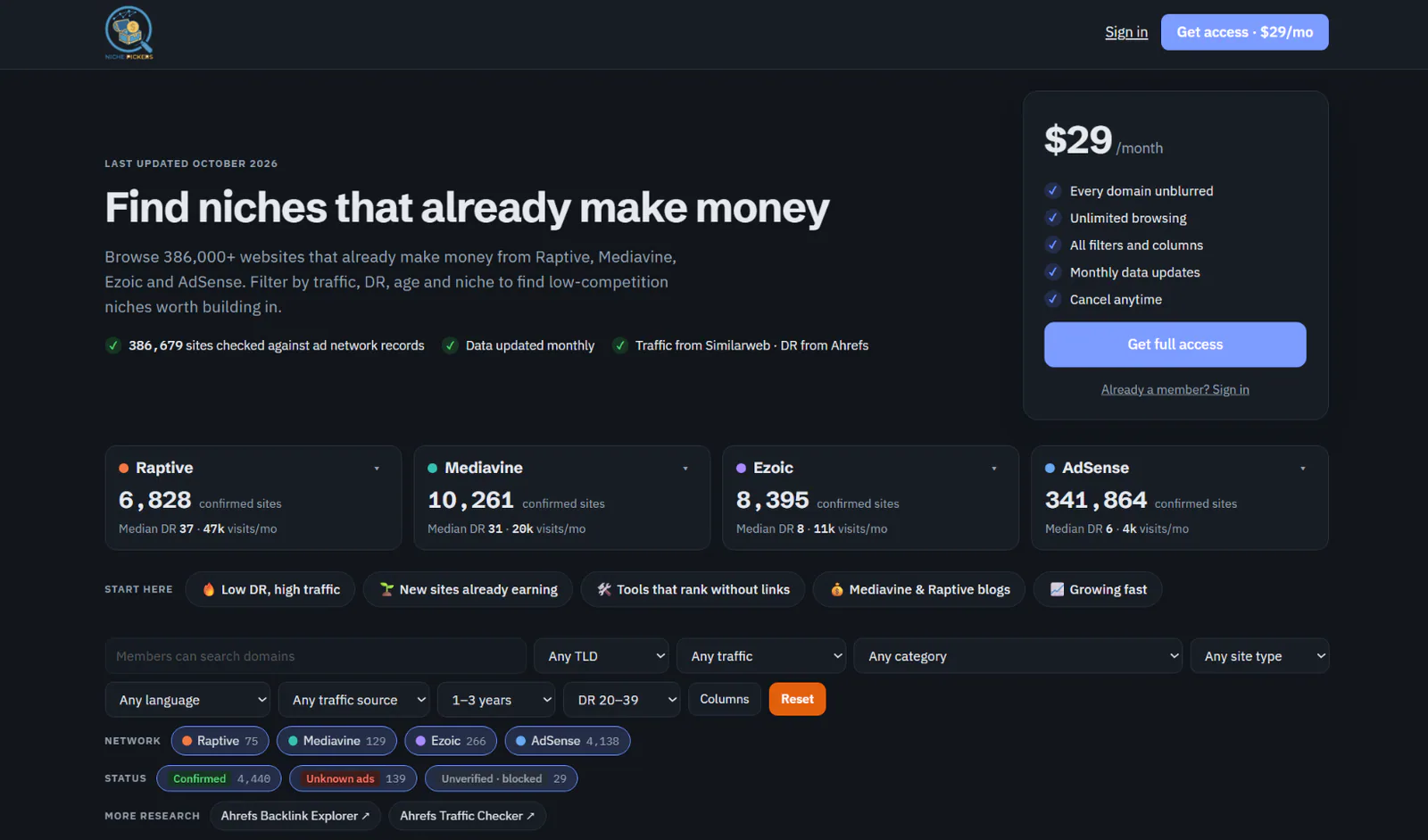 Niche Pickers product screenshot