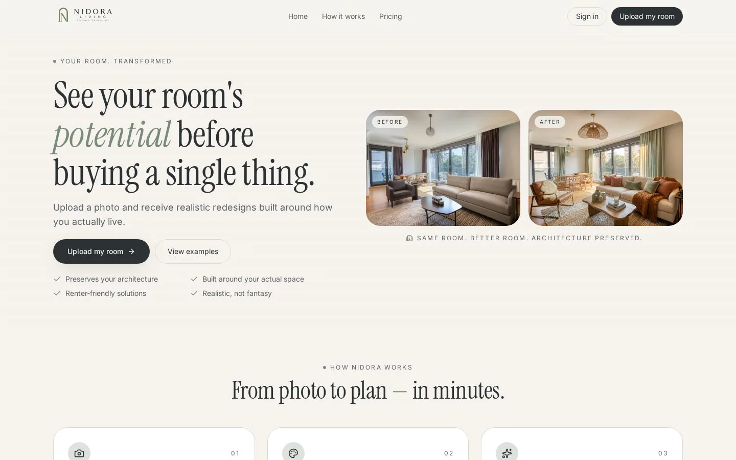 Nidora Living website homepage