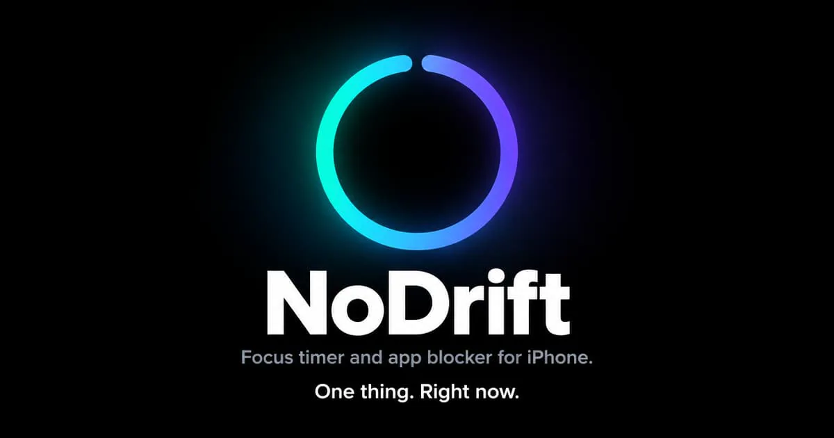 NoDrift logo with glowing blue and purple circle on black background
