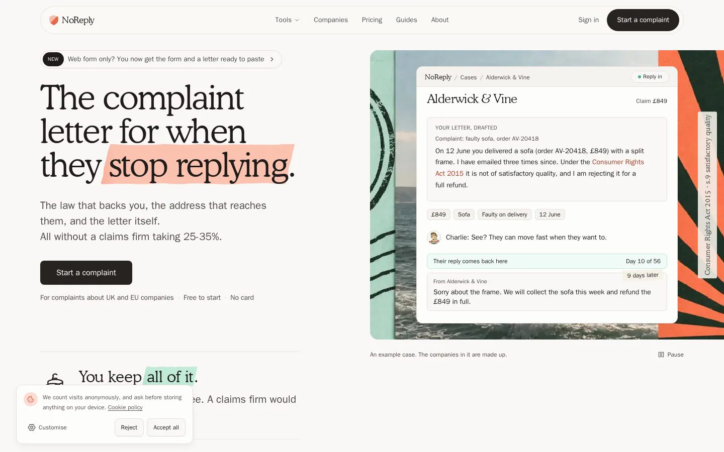 NoReply website homepage