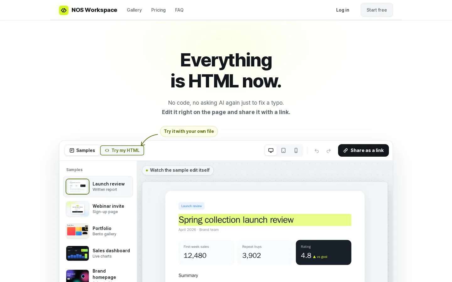 Homepage of nos-workspace.com