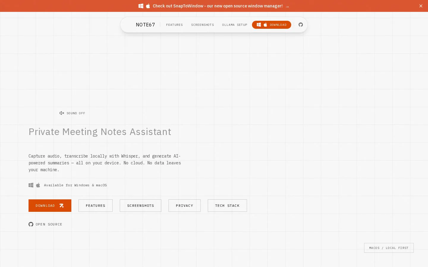 Note67 website homepage