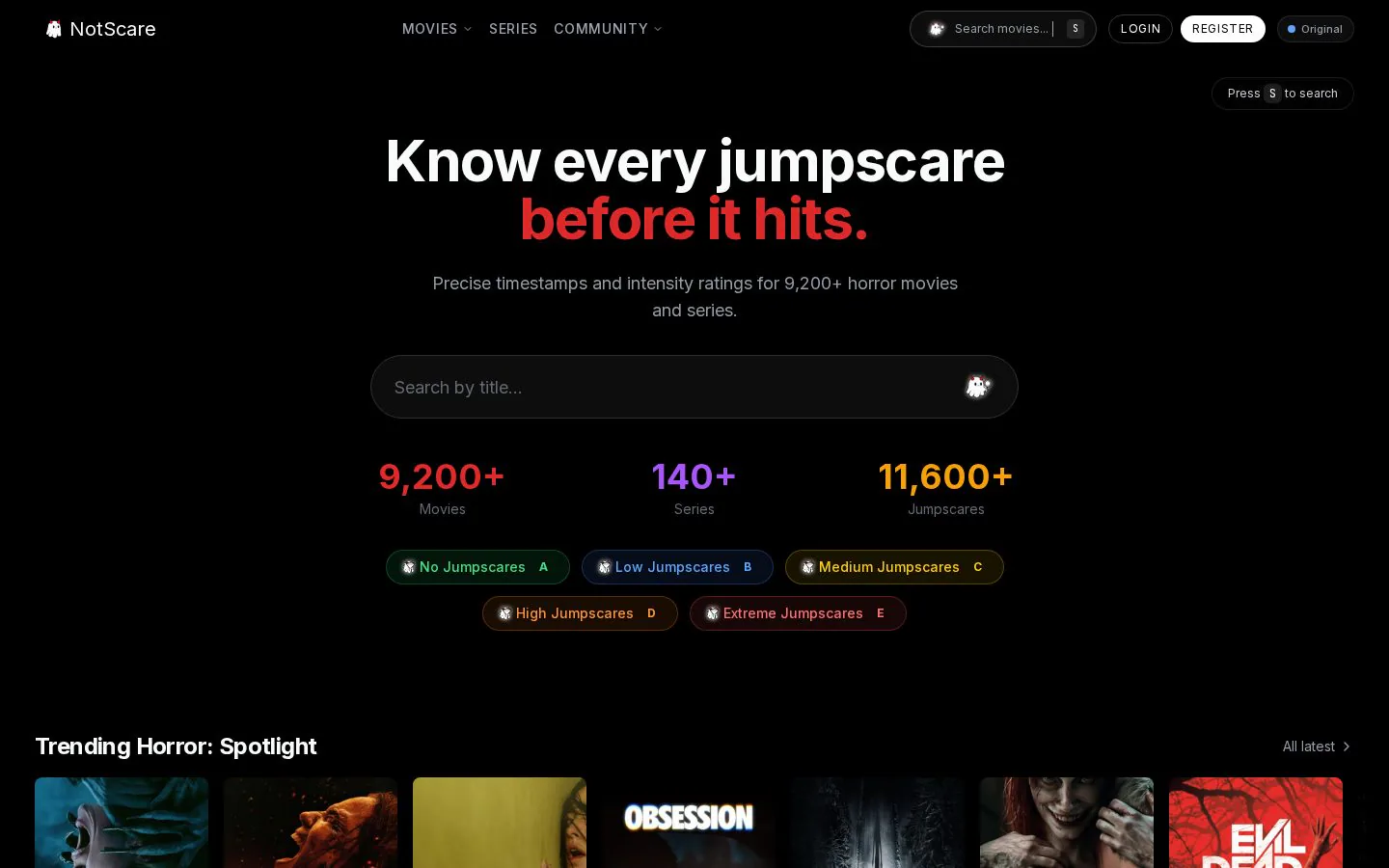 NotScare website homepage