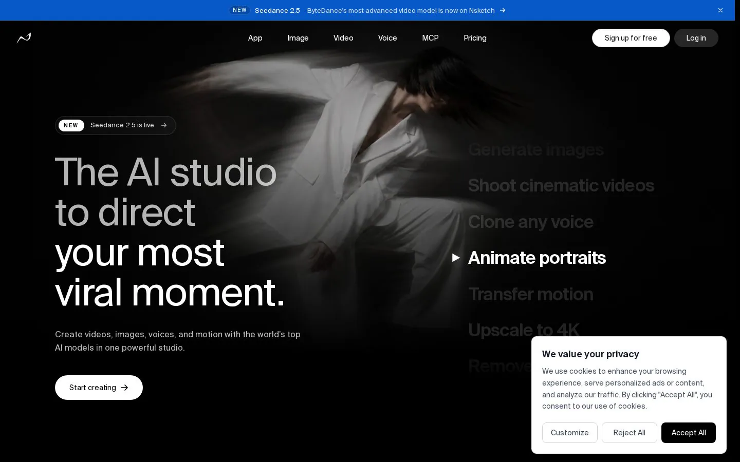 Nsketch AI website homepage
