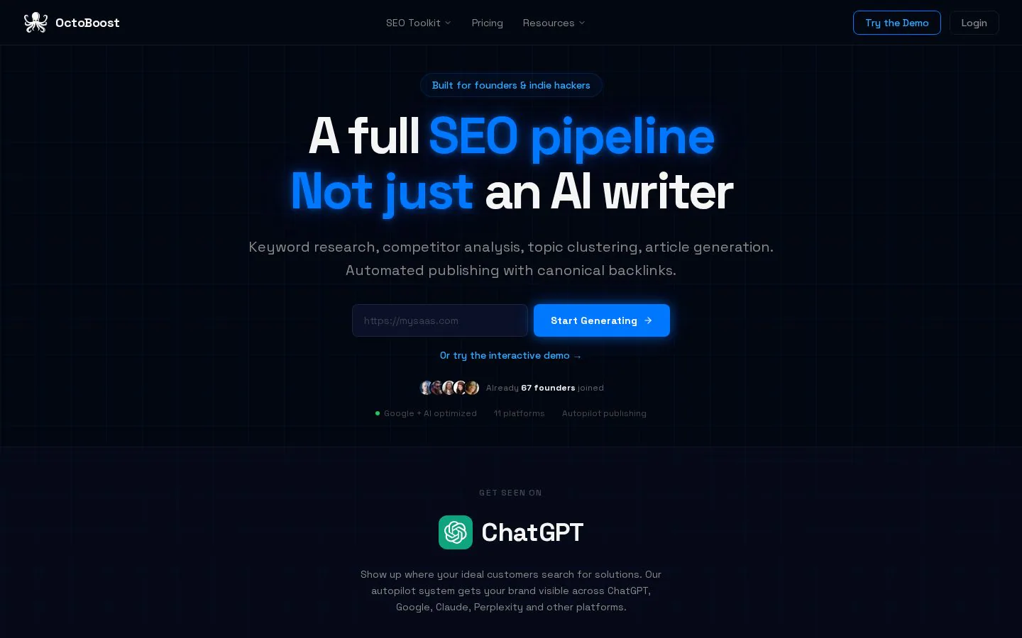 OctoBoost website homepage
