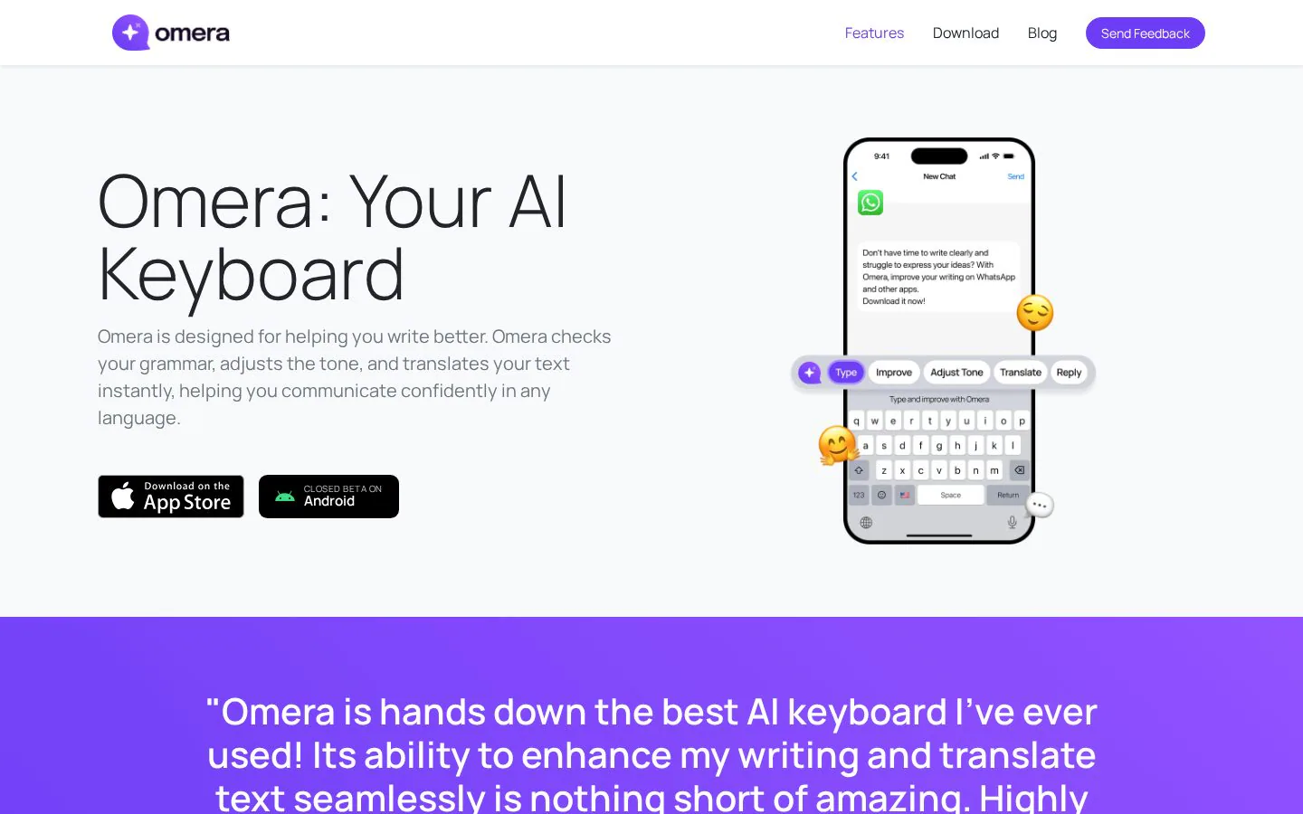 Omera website homepage