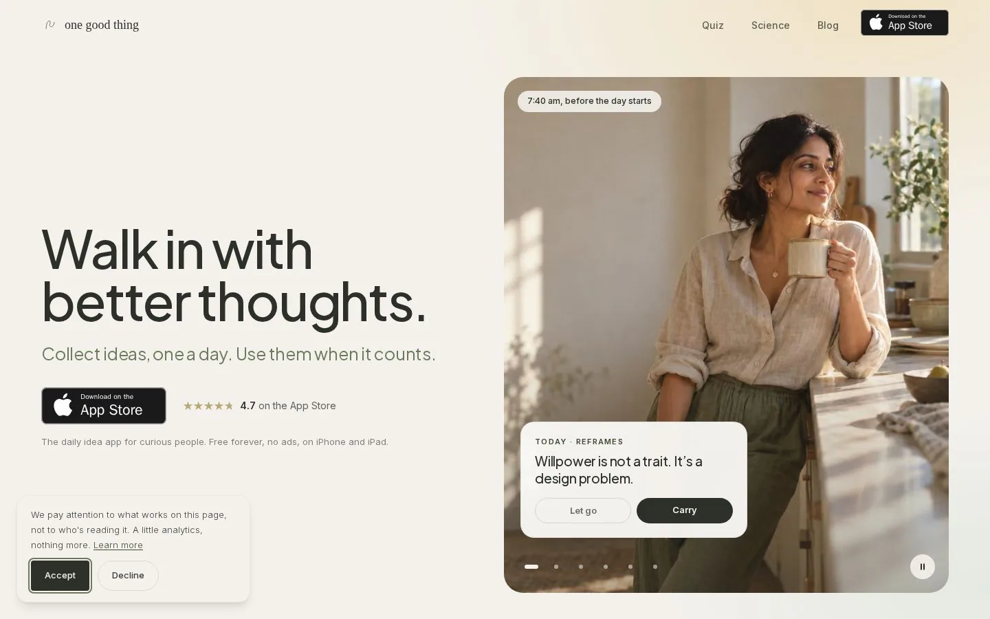 One Good Thing website homepage