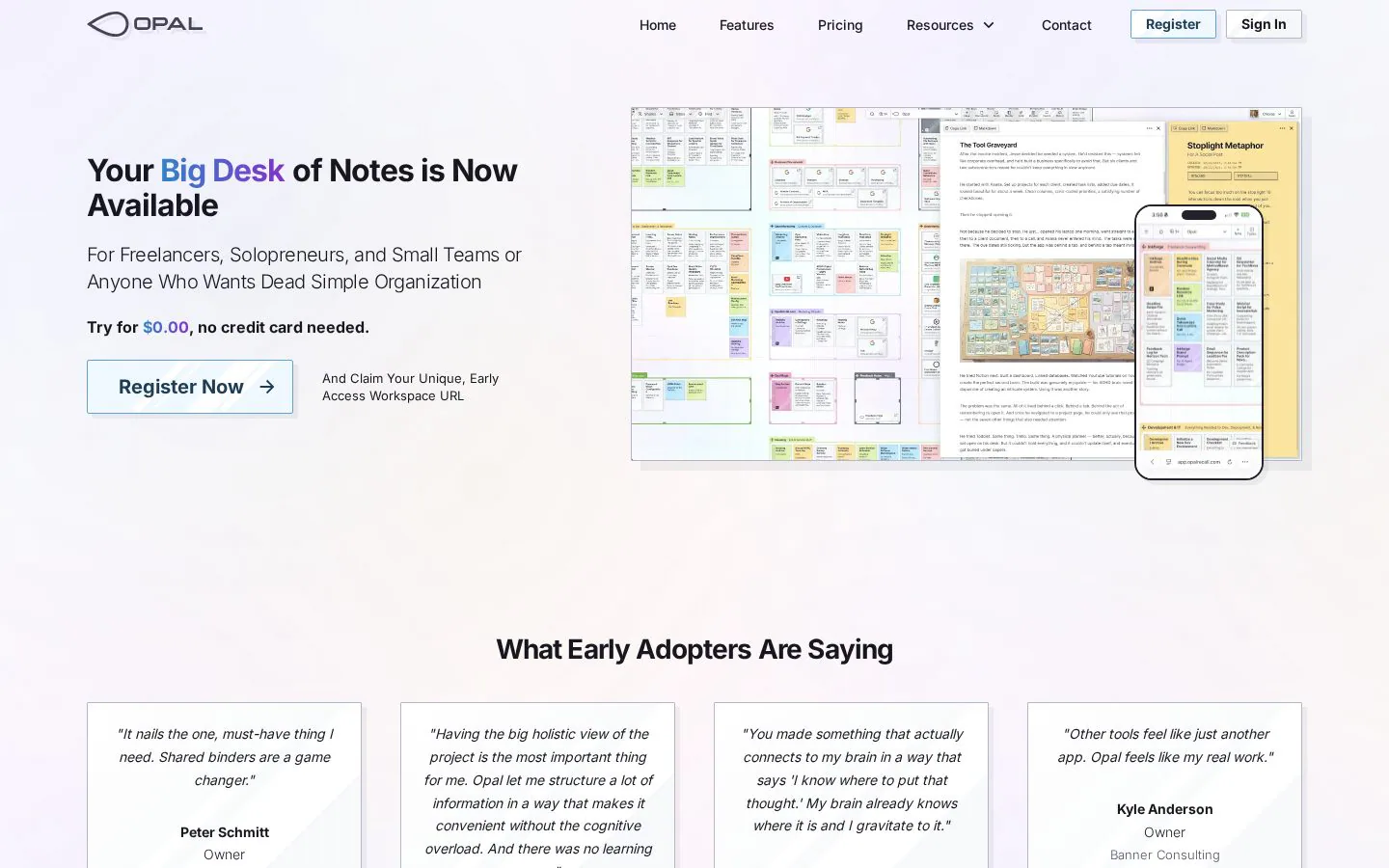 Opal website homepage