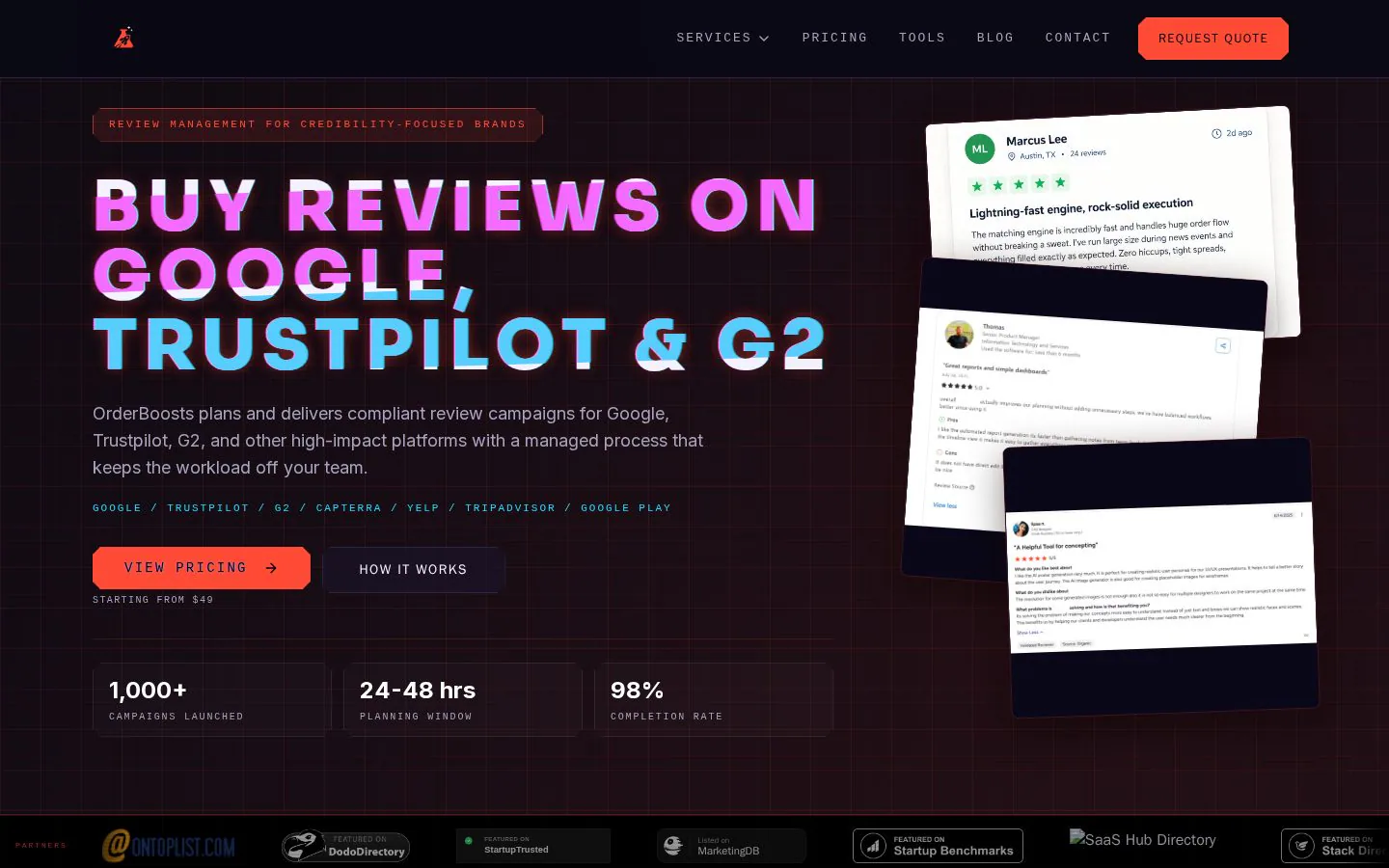 Orderboosts website homepage