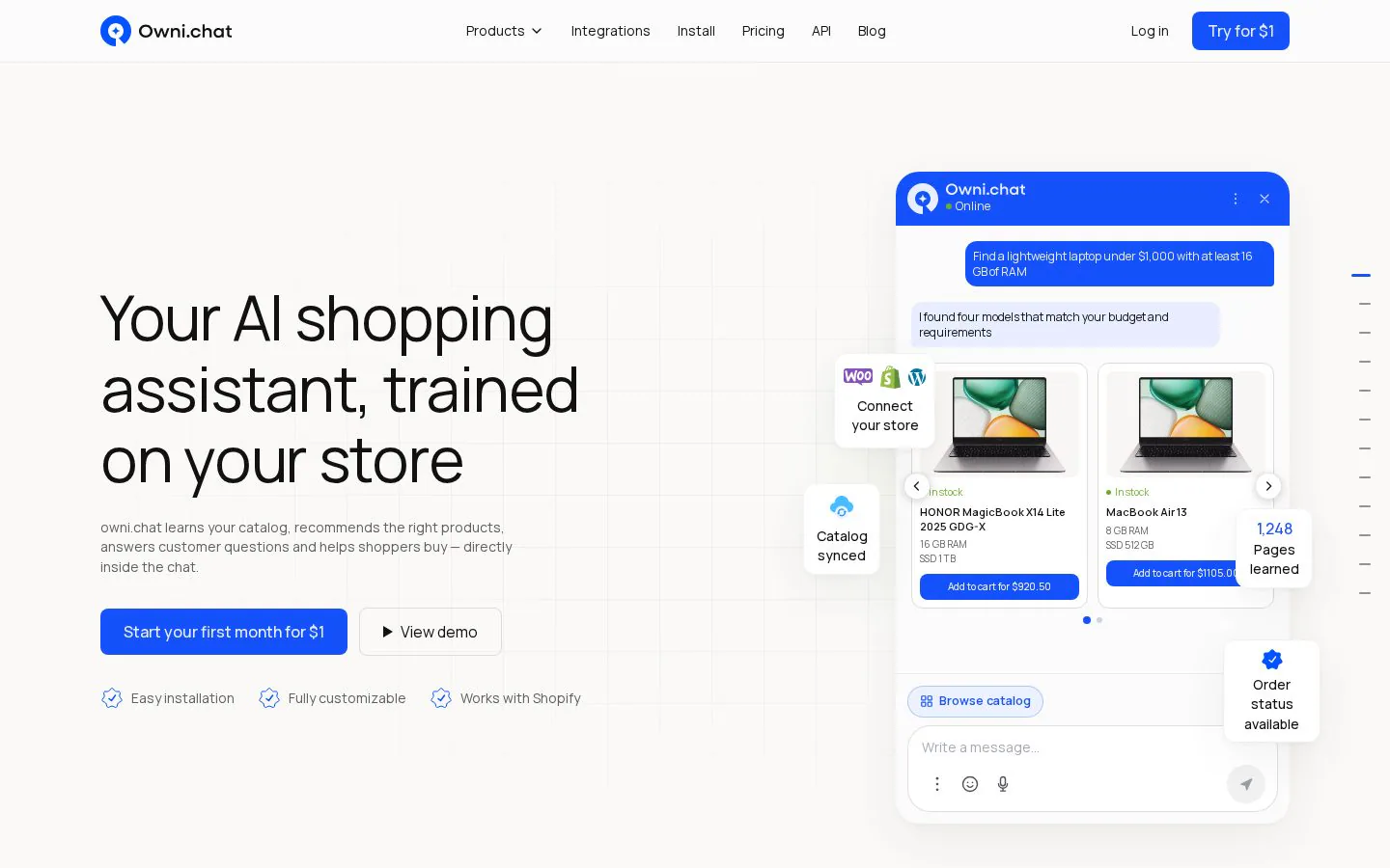 Owni.chat website homepage
