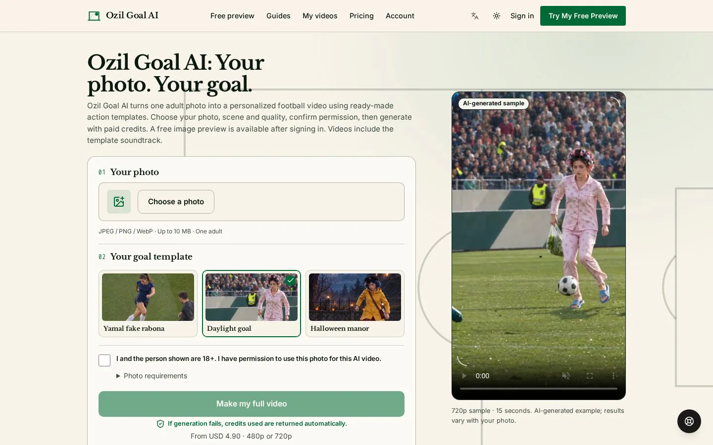 Ozil Goal AI screenshot showing a soccer player