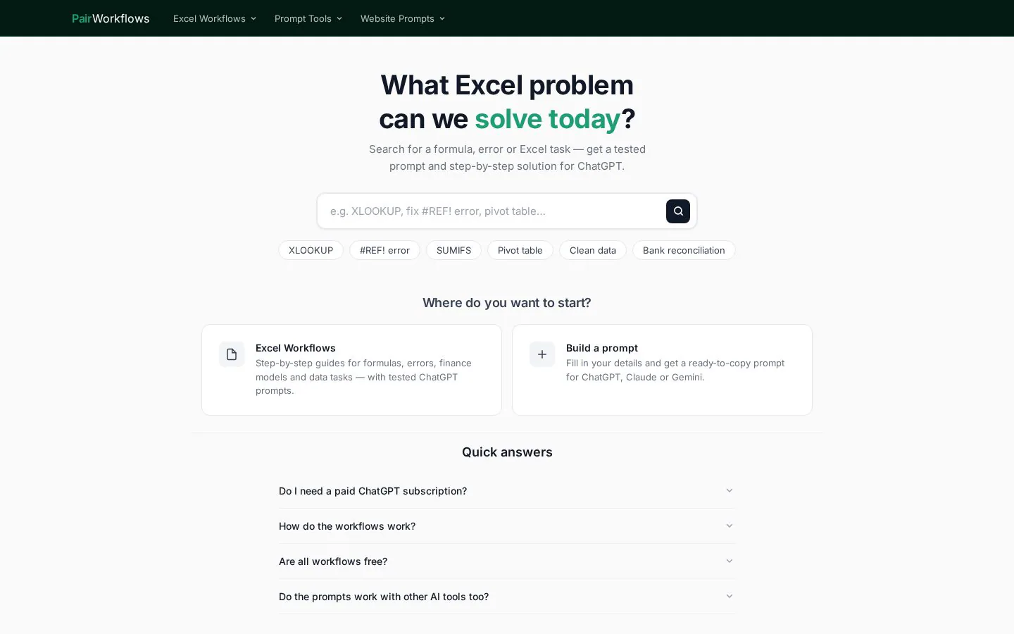 PairWorkflows website homepage
