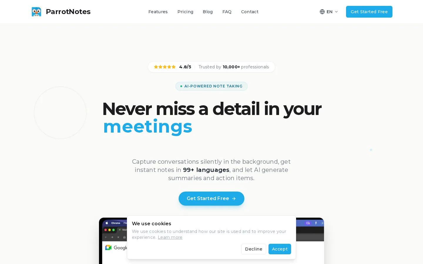 Homepage of parrotnotes.app