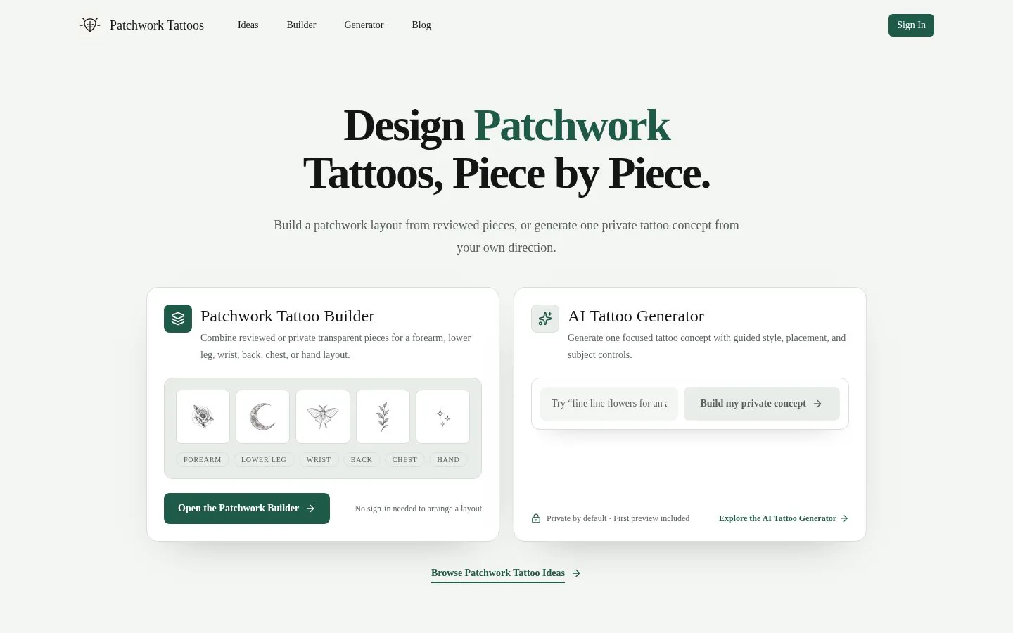 Homepage of patchwork-tattoos.com