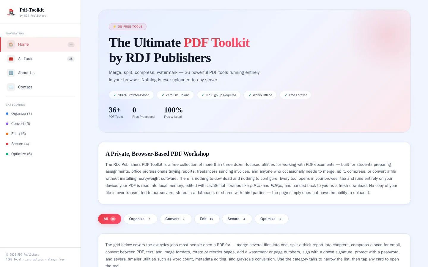 PDF Toolkit website homepage