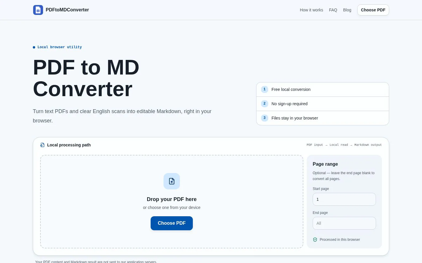 Homepage of pdftomdconverter.app