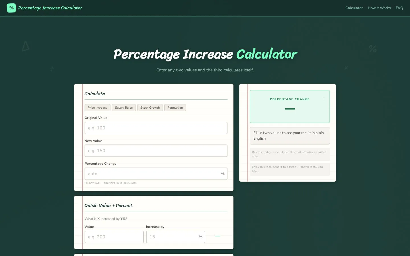 Percentage Increase Calculator website homepage