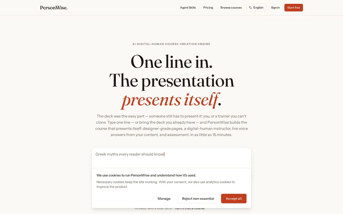 Homepage of personwise.ai