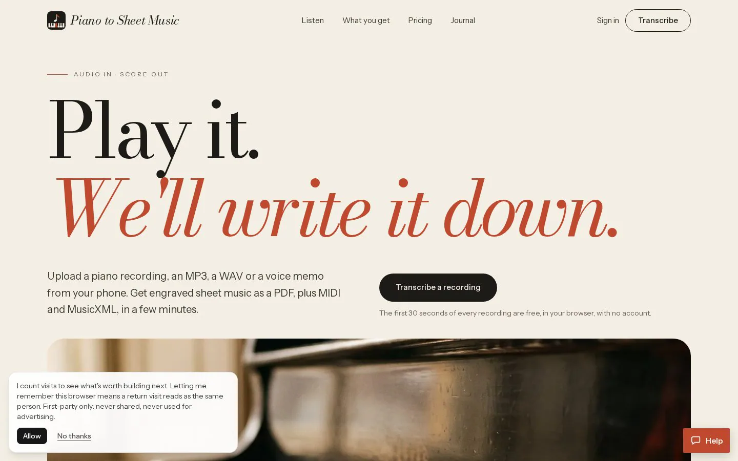 Homepage of pianotosheetmusic.com
