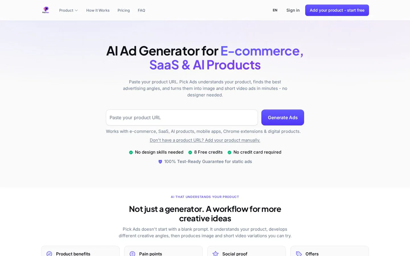 Pick Ads website homepage
