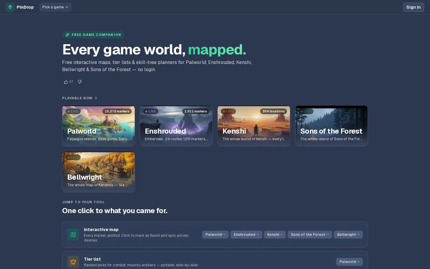 Homepage of pindrop.gg
