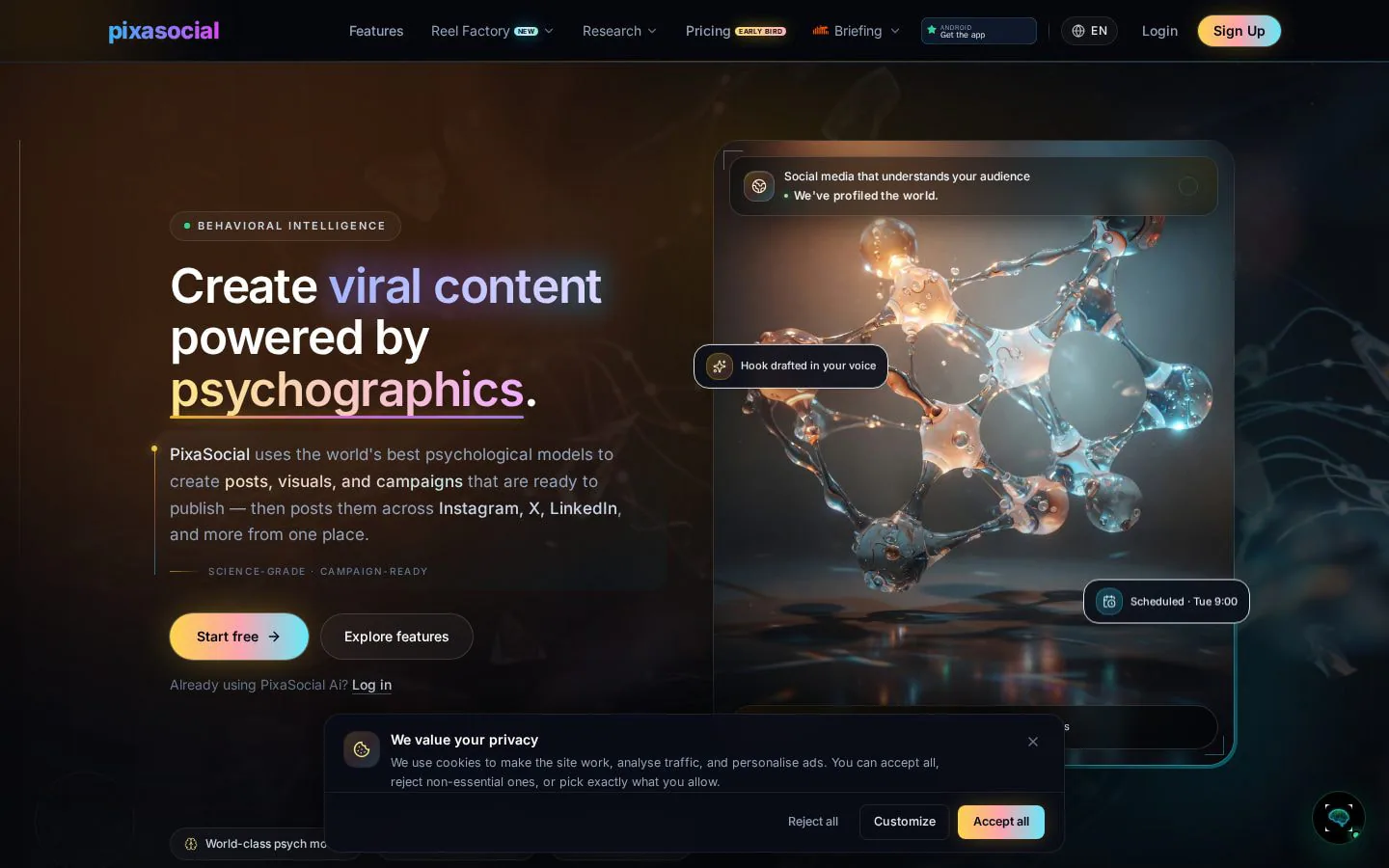 Homepage of app.pixasocial.com