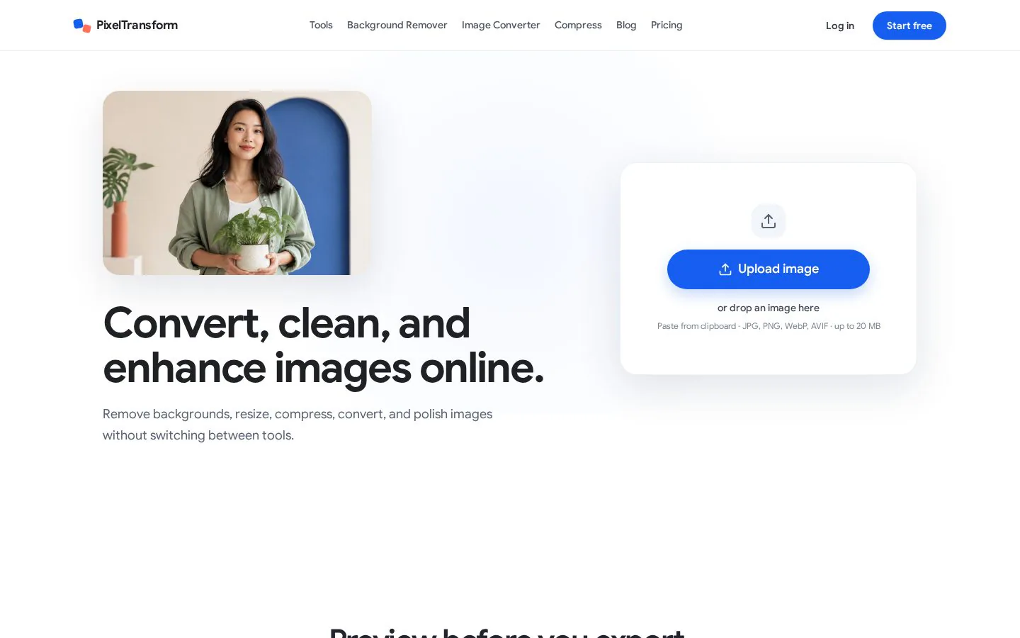 PixelTransform website homepage