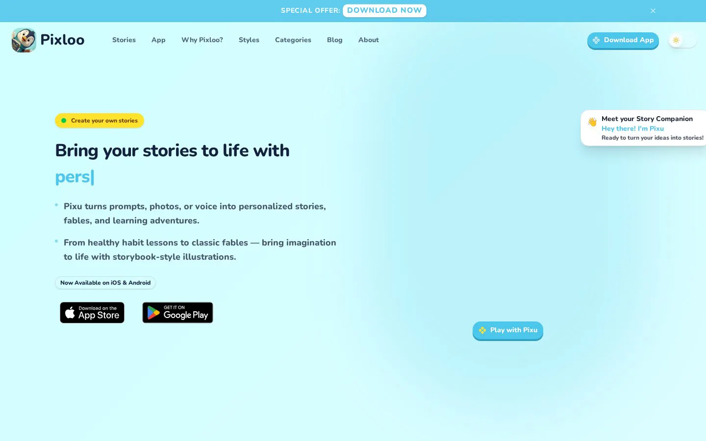 Pixloo website homepage