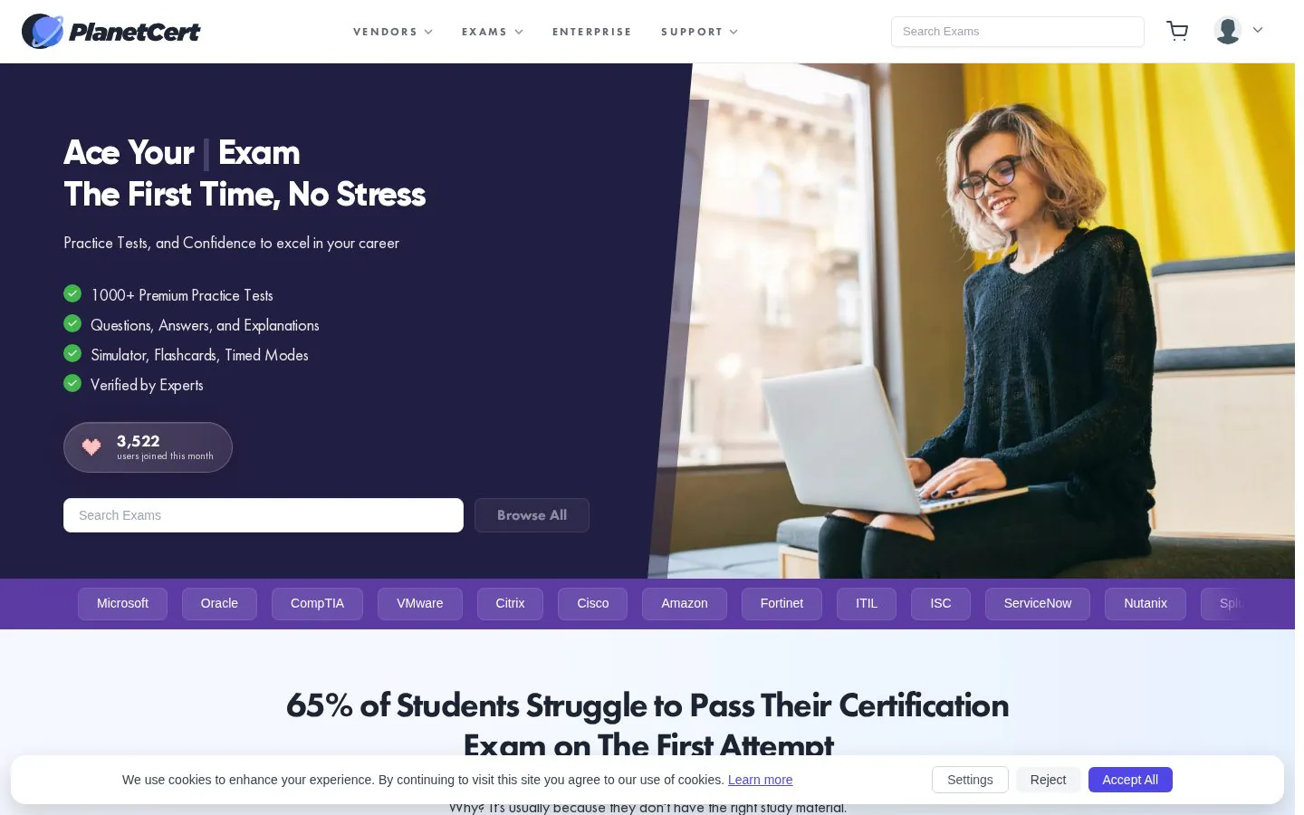 Planet Cert website homepage
