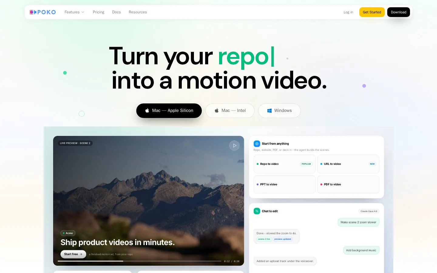 Homepage of poko.video
