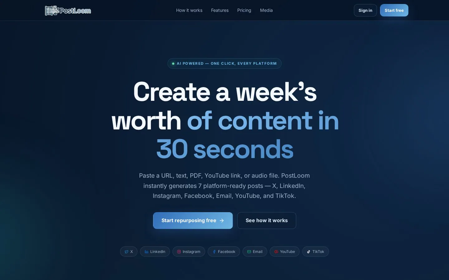 PostLoom website homepage