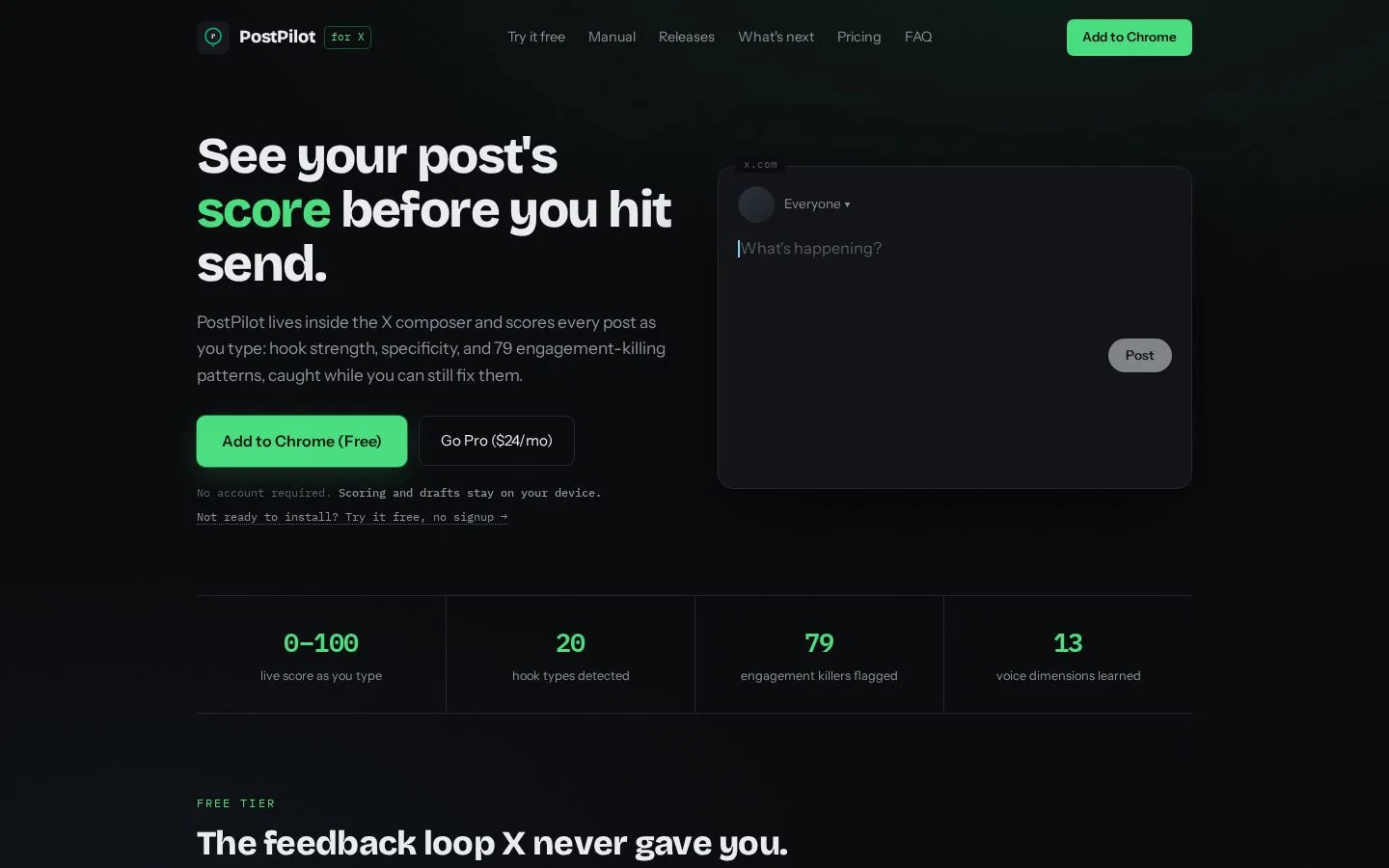 PostPilot for X website homepage