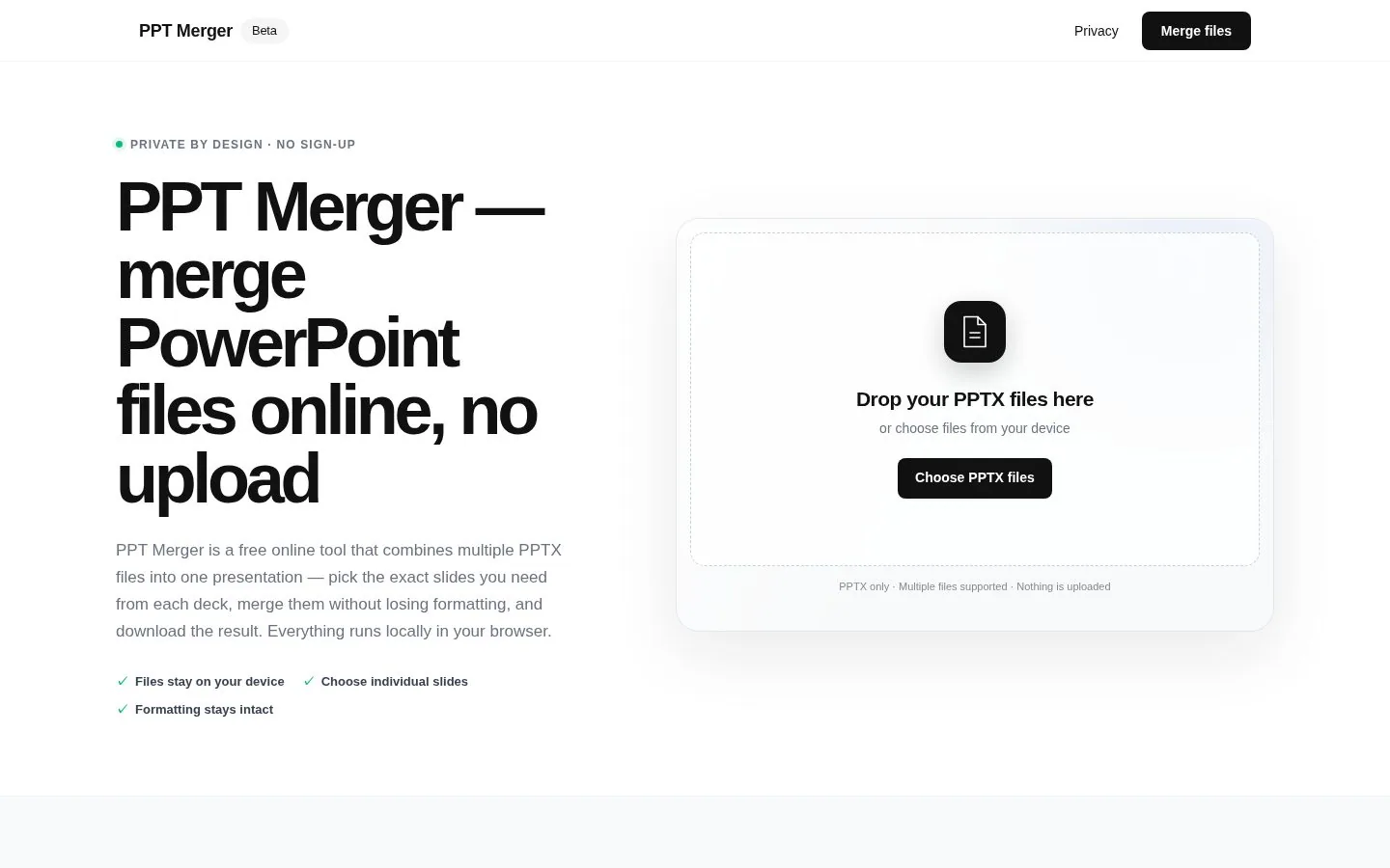 PPT Merger website homepage