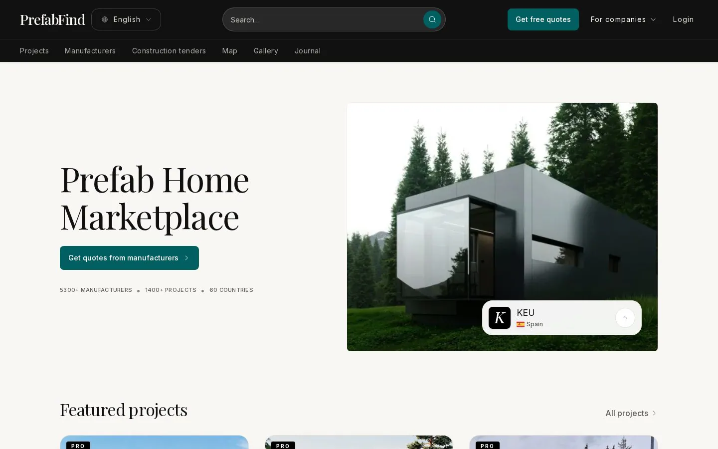 Prefabfind website homepage