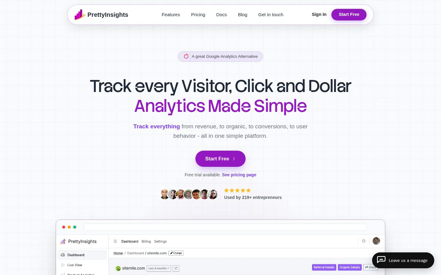 PrettyInsights website homepage