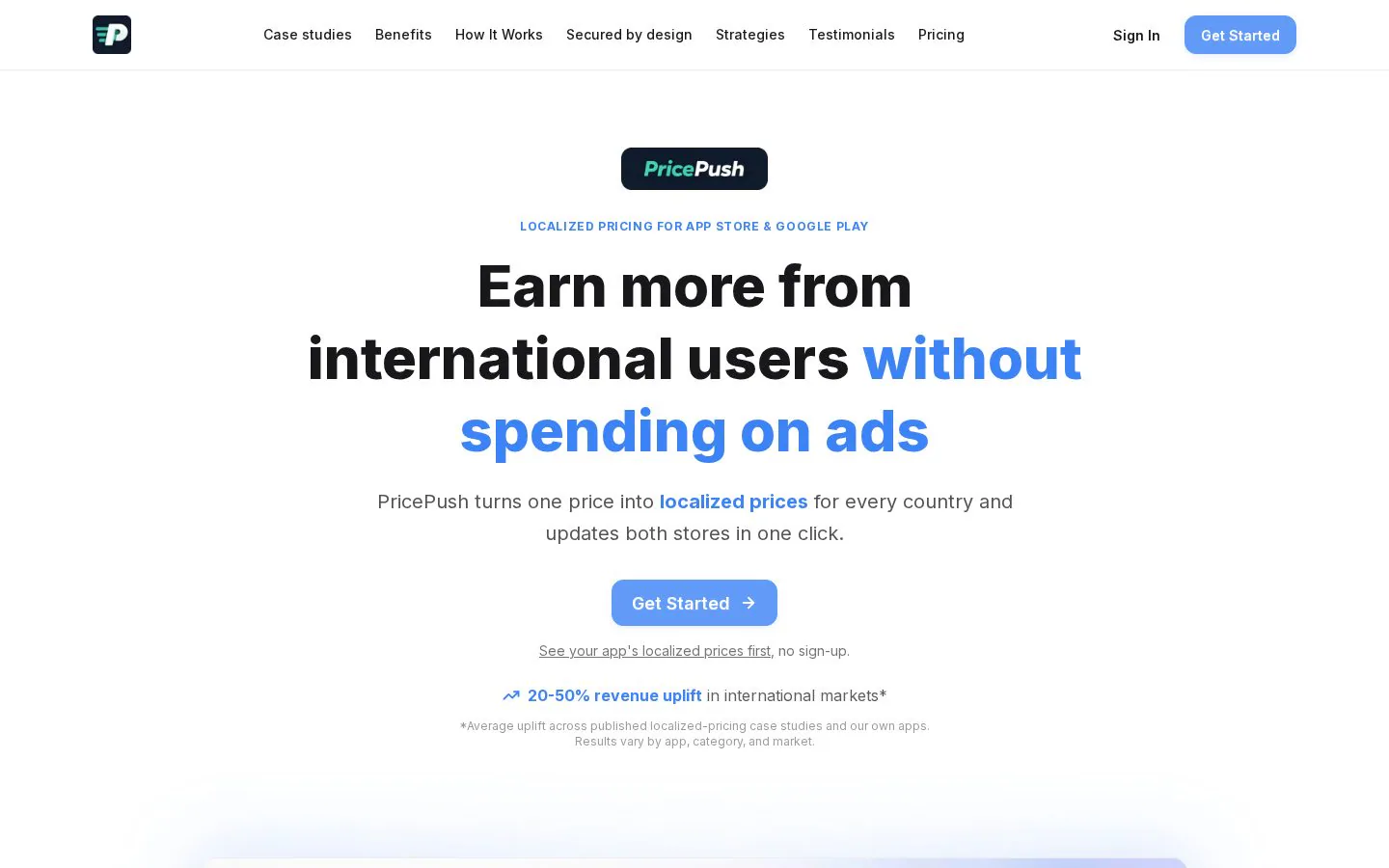 PricePush website homepage