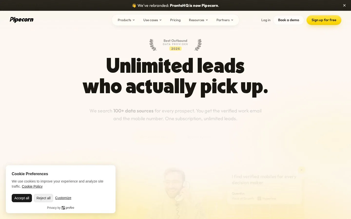Pronto website homepage